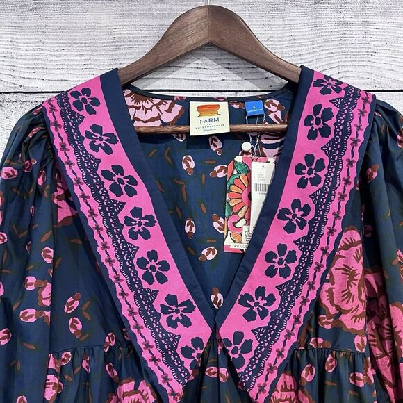 Farm Rio x Anthropologie Puff-Sleeve V Neck Midi Dress Size Small Floral New - Picture 4 of 14